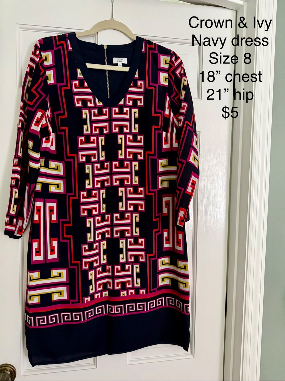 Crown & Ivy Navy Geometric Sheath Dress - Pink & Gold Accents